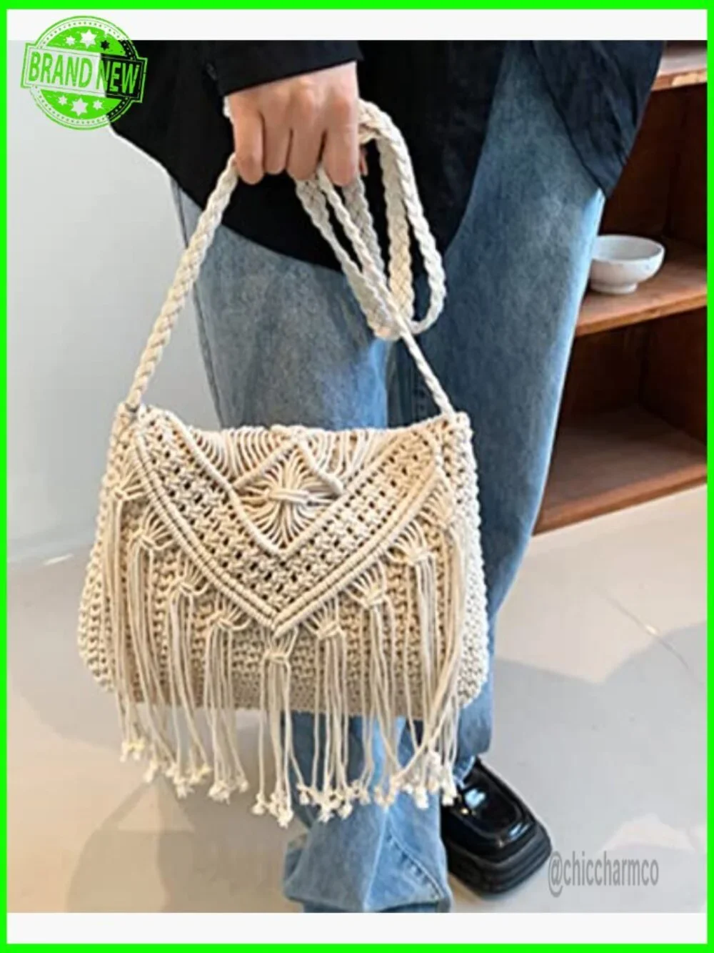 Macrame Hobo Crossbody Bag Knit Tote Shoulder Purse Summer Beach